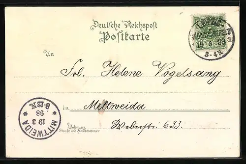 Lithographie Leipzig, Reichsgericht, Konzerthaus, Peterskirche