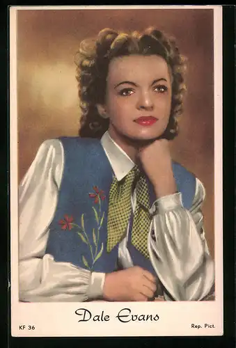 AK Schauspielerin Dale Evans in Denkerpose
