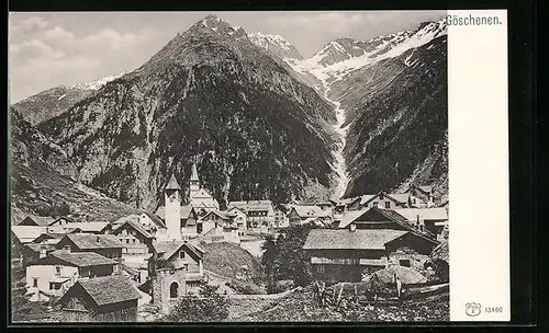 AK Göschenen, Ortspartie mit Bergen