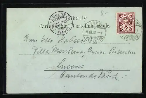 Mondschein-AK Genève, Uferpartie mit Brücke