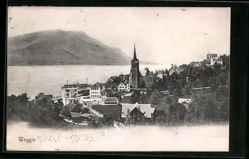 AK Weggis, Uferpartie mit Kirche