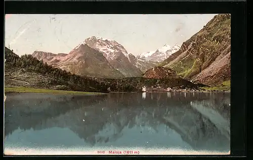 AK Maloja, Uferpartie mit Bergen