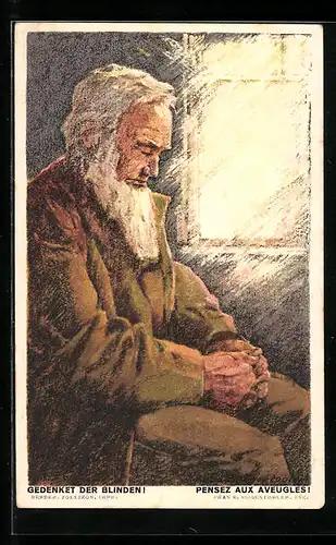 Künstler-AK Schweizer Bundesfeier 1923, Portrait eines alten blinden Mannes, Ganzsache