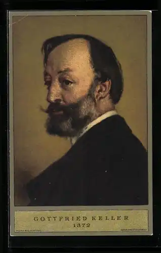 Künstler-AK Schweizer Bundesfeier 1919, Portrait Gottfried Keller, Ganzsache