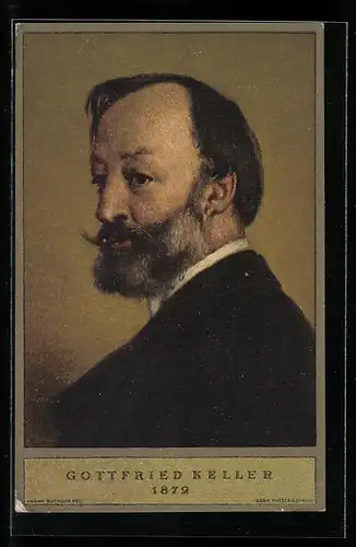 Künstler-AK Schweizer Bundesfeier 1919, Gottfried Keller im Portrait