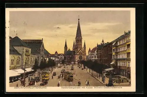 AK Berlin-Charlottenburg, Hardenbergstrasse mit Gedächtniskirche, Strassenbahn, Doppeldecker