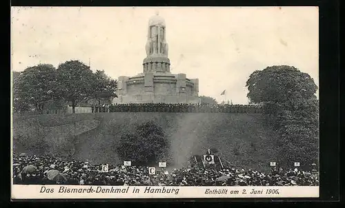 AK Hamburg-St.Pauli, Enthüllung des Bismarckdenkmals 1906, Veranstaltung mit Redner