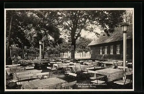 AK Berlin-Wannsee, Wirtshaus zur Pfaueninsel Gustav Prinz, Garten