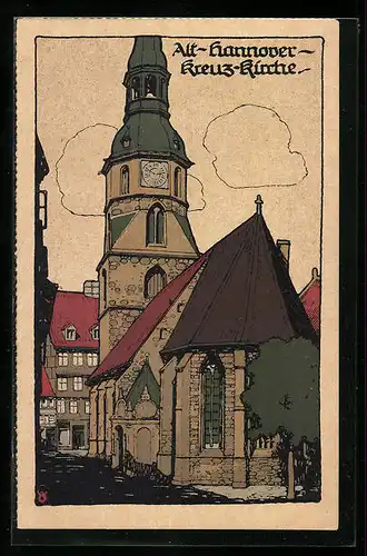 Steindruck-AK Hannover, Die Kreuz-Kirche