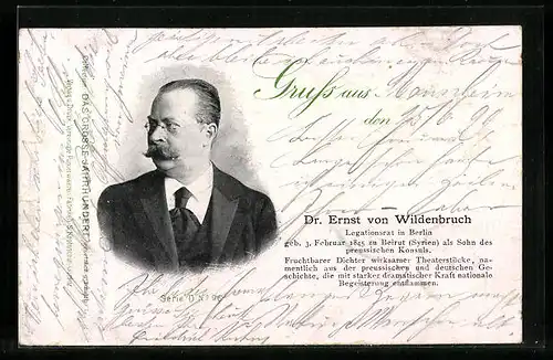 AK Portrait und Kurzbiographie Dr. Ernst von Wildenbruch, Legationsrat in Berlin