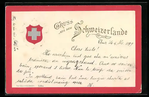 Präge-Lithographie Schweiz, Schweizer Wappen mit Ornament