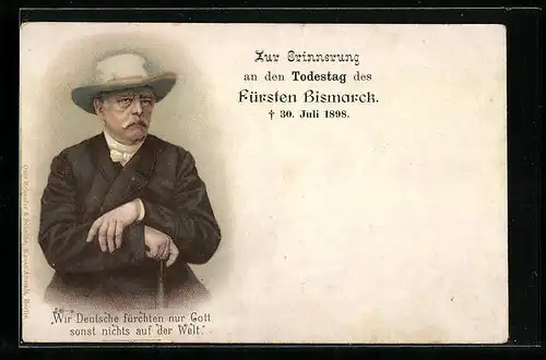 Lithographie Bismarck, Trauerkarte 1898, Portrait
