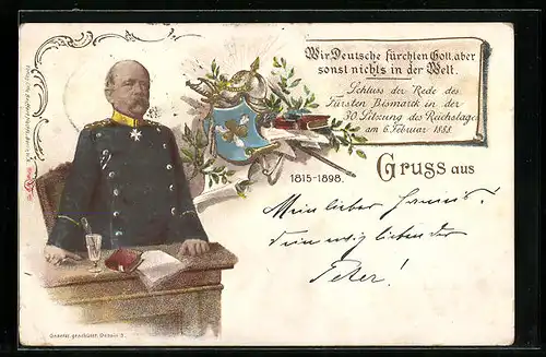 Lithographie Bismarck am Schreibtisch, Wappen