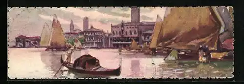 Mini-AK Venedig, Hafenansicht mit Gondel