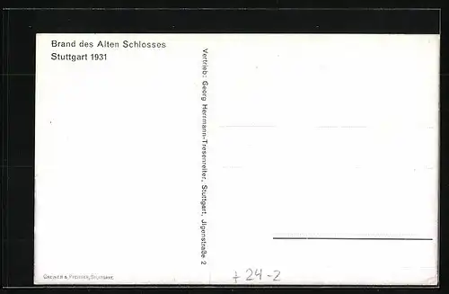 AK Stuttgart, Brand des Alten Schlosses 1931