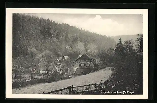 AK Fohlenplacken / Solling, Gebäudepartie am Waldrand
