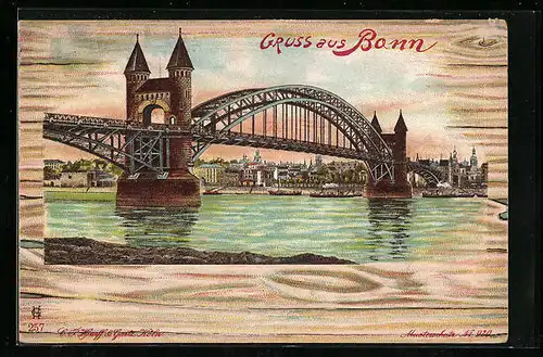 Passepartout-AK Bonn, Stadt mit Rheinbrücke