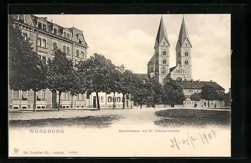 AK Würzburg, Sanderwasenmit St. Adalberokirche