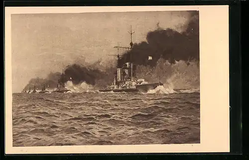 AK Kriegsschiffe in voller Fahrt