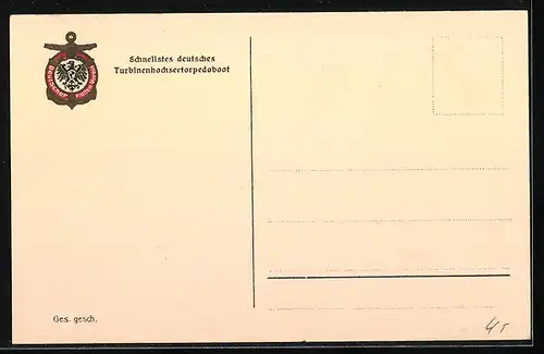 AK Turbinenhochseetorpedoboot in voller Fahrt