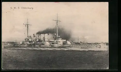 AK S. M. S. Kriegsschiff Oldenburg vor der Küste
