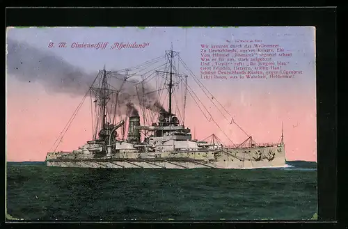 AK S. M. Kriegsschiff Rheinland vor der Küste