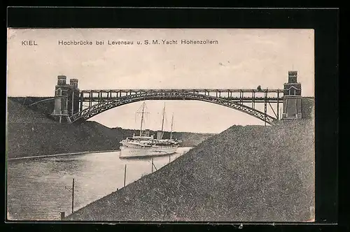 AK Kiel, S. M. Kriegsschiff Hohenzollern an der Hochbrücke bei Levensau