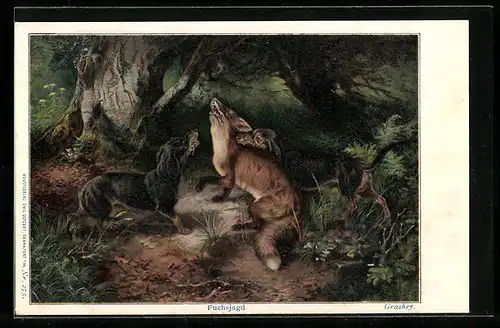 AK Fuchsjagd, Dackel hat einen Fuchs gestellt