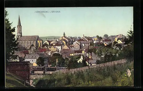 AK Münchberg /Bay., Panorama mit Kirche