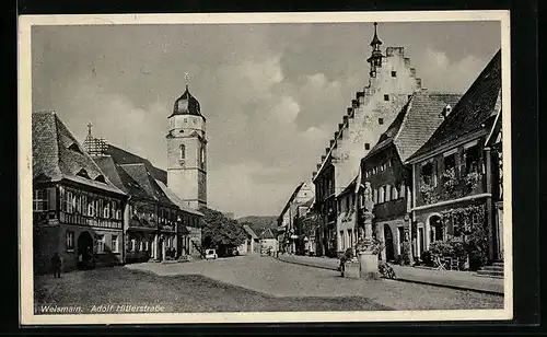 AK Weismain, strasse mit Säulendenkmal