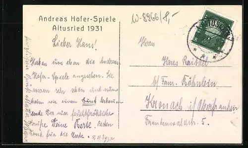 AK Altusried, Andreas Hofer-Spiele 1931, Spielszene