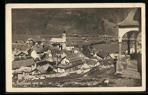 AK Andermatt, Teilansicht mit Kirche