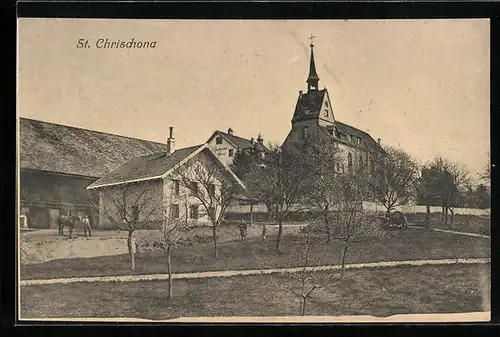 AK St. Chrischona, Ortspartie mit Kirche