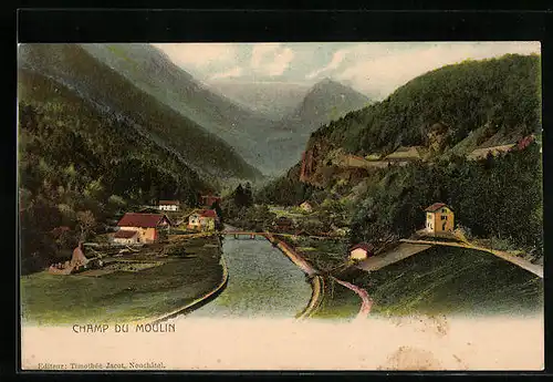 AK Champ du Moulin, Ortsansicht mit Umgebung und Brücke