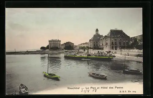 AK Neuchatel, Hafen und Hotel des Postes