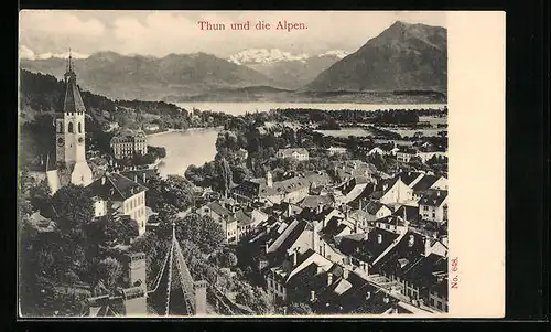 AK Thun, Teilansicht und die Alpen