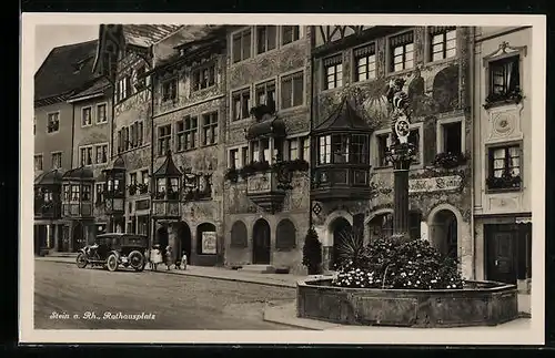 AK Stein a. Rh., Gasthof zur Sonne am Rathausplatz mit Brunnen