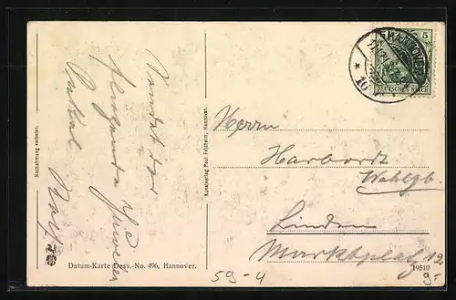 Künstler-AK Hannover, Stadtsilhouette, Briefmarke und Stempel, Datum 11. 12. 13