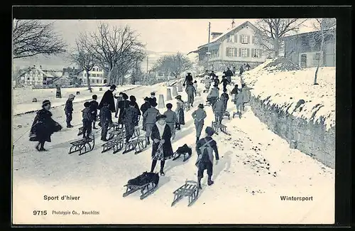 AK Kinder mit Schlitten im Schnee, Wintersport