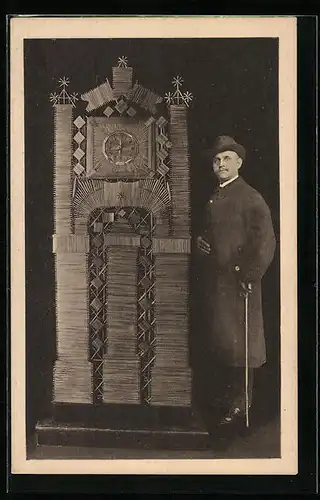 AK Goslar a. H., Kunstuhr aus Strohhalmen gefertigt, August Lehrke, Eisenbahner
