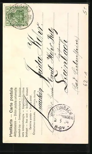 AK Junge Fraue mit Blumen am Buchstaben F, Im Hintergrund Kirche