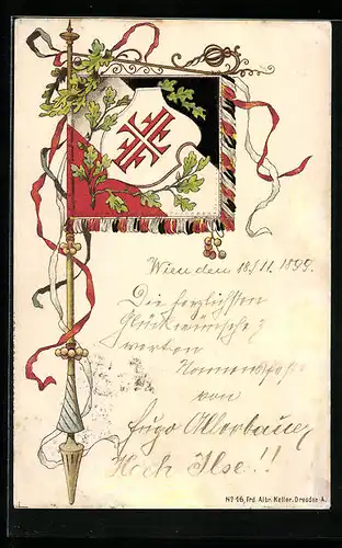 AK Fahne mit Wappen des DTB