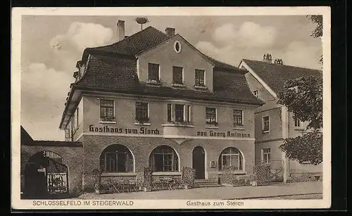 AK Schlüsselfeld /Steigerwald, Gasthaus zum Storch, Strassenansicht