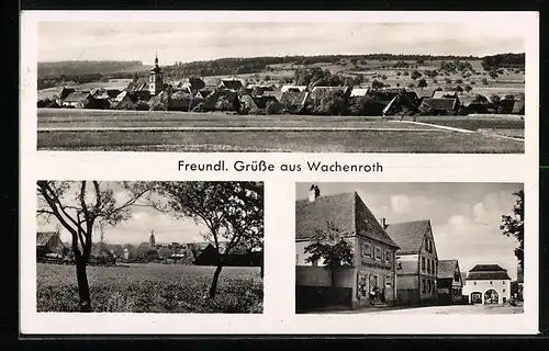 AK Wachenroth, Ortspanorama, Strassenpartie mit Geschäftshaus