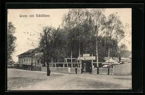 AK Berlin-Grunewald, Schildhorn-Restaurant mit Garten, Strassenansicht