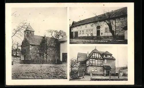 AK Güntersen, Kirche, Gasthof Schäfer H. Lindehorst, Schule