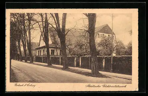 AK Rodach bei Coburg, Strassenpartie mit Städtischem Elektrizitätswerk