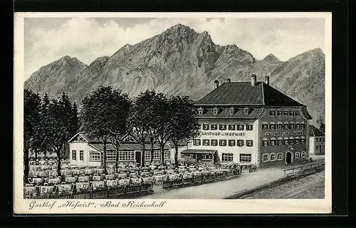 AK Bad Reichenhall, Gasthof Hofwirt L. Schöpf mit Garten und Strasse