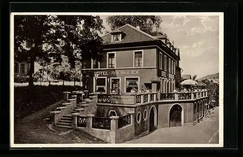 AK Trechtingshausen /Rh., Hotel-Restaurant Rheinblick Fr. Gaenz, Gebäudeansicht