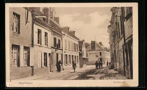 AK Neufchâtel, Strassenpartie mit Wechselstube